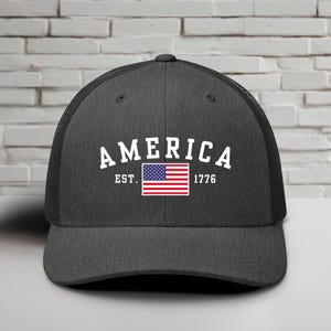 America Est. 1776 Trucker Hat, White Embroidery, Patriotic Cap for Proud Americans, Perfect Gift for Freedom Lovers