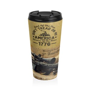 Land Of The Free Don&#39;t Tread On Me Patriotic Stainless Steel Travel Mug,  Gift, Independence Day Thermos, USA Patriotic Drinkware