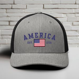 America Est. 1776 Trucker Hat, Blue Embroidery, Patriotic Cap for Proud Americans, Perfect Gift for Freedom Lovers