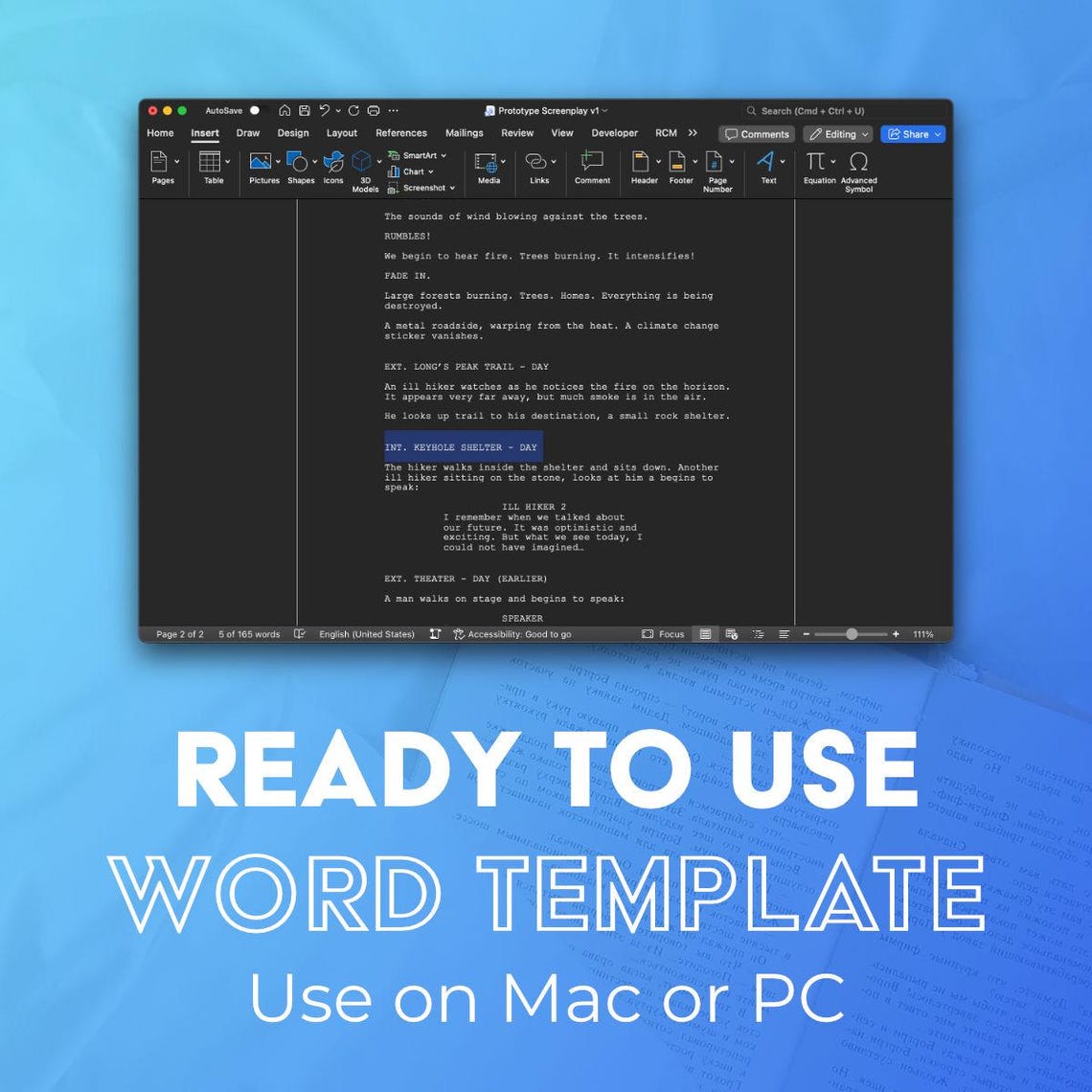Microsoft Word Script Template Screenplay Template Bundle for MS Word | Movie Script Writing Tool ...