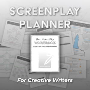 May include: A screenplay planner workbook with a white cover featuring the text Your Film Story WORKBOOK and THE STORY PLANNER TO WRITE YOUR DREAM MOVIE SCRIPT. The cover includes a pencil icon and is surrounded by various printed planning pages.