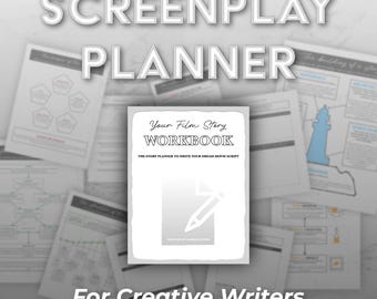 May include: A screenplay planner workbook with a white cover featuring the text Your Film Story WORKBOOK and THE STORY PLANNER TO WRITE YOUR DREAM MOVIE SCRIPT. The cover includes a pencil icon and is surrounded by various printed planning pages.