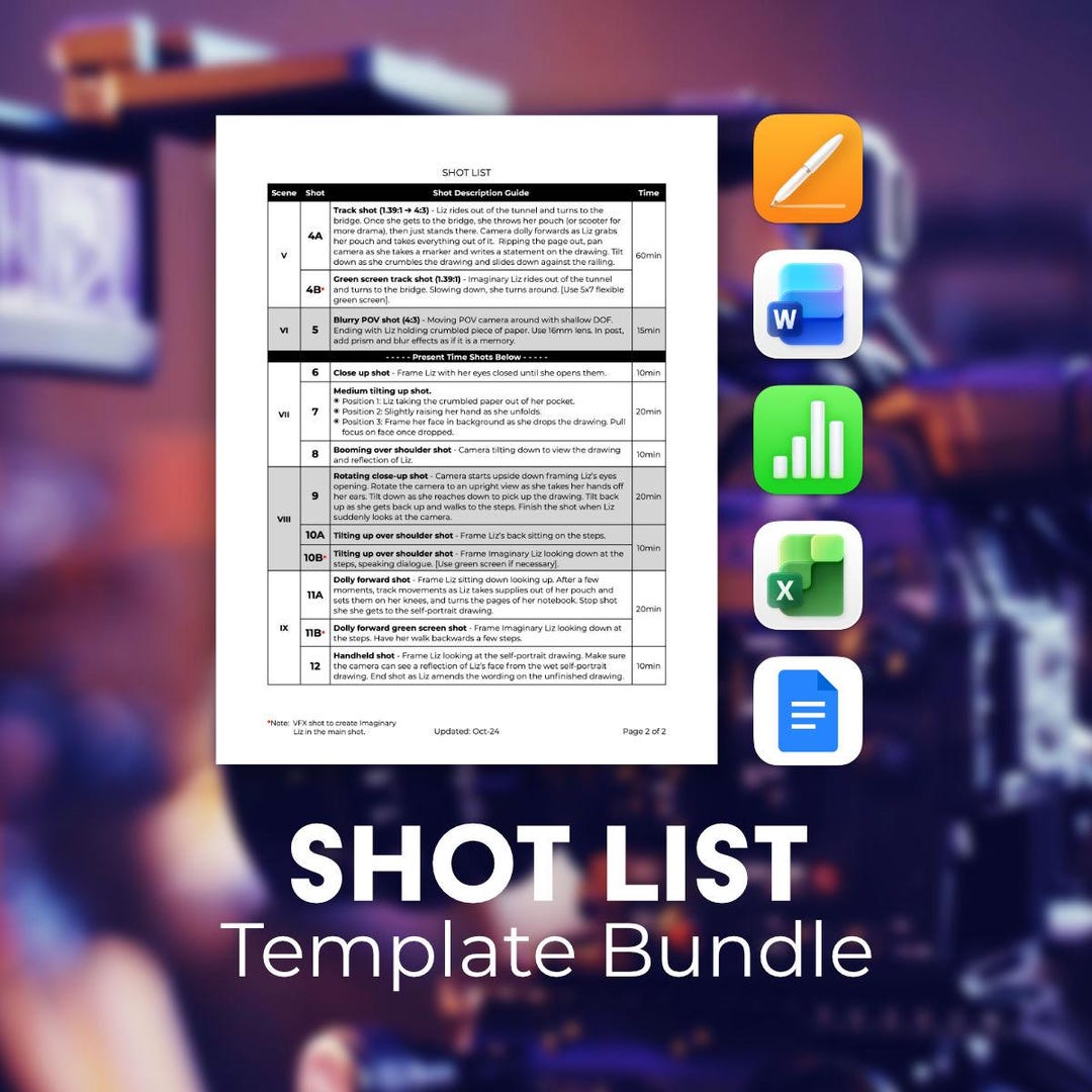 Filmmaking List Filmmaking Shot List Template Bundle: Macos Pages + MS Word - Etsy
