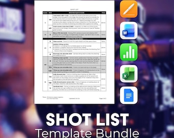 Filmmaking Shot List Template Bundle: macOS Pages + MS Word