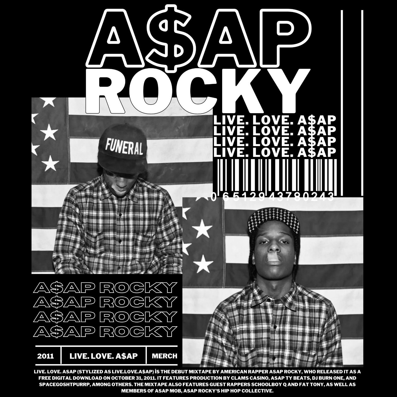 ✓A$AP Rocky - RapTee Bootleg Thai Merch - Front/Back Printed Design - Size:  XL