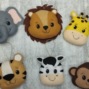 felt wild animals hanging, Christmas safari animals ornaments, Christmas tree ornaments, play room decor, theme birthday party hanging