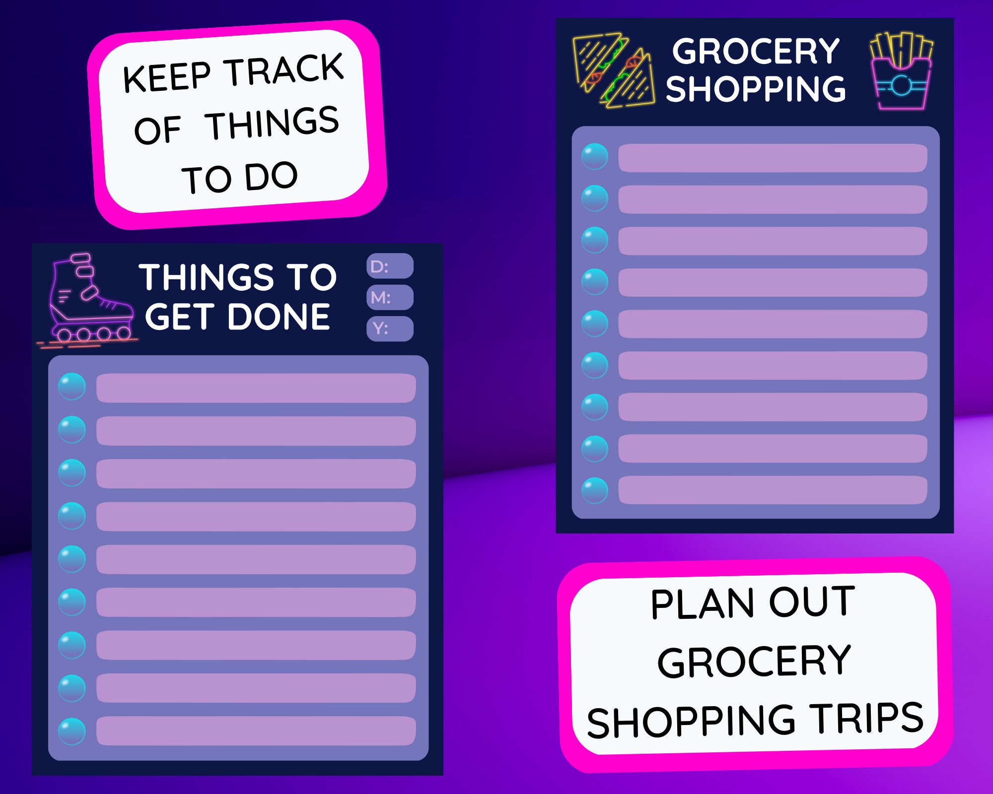 Neon Full Planner Day, Week, Month, Year Planner Shopping & Traveling ...