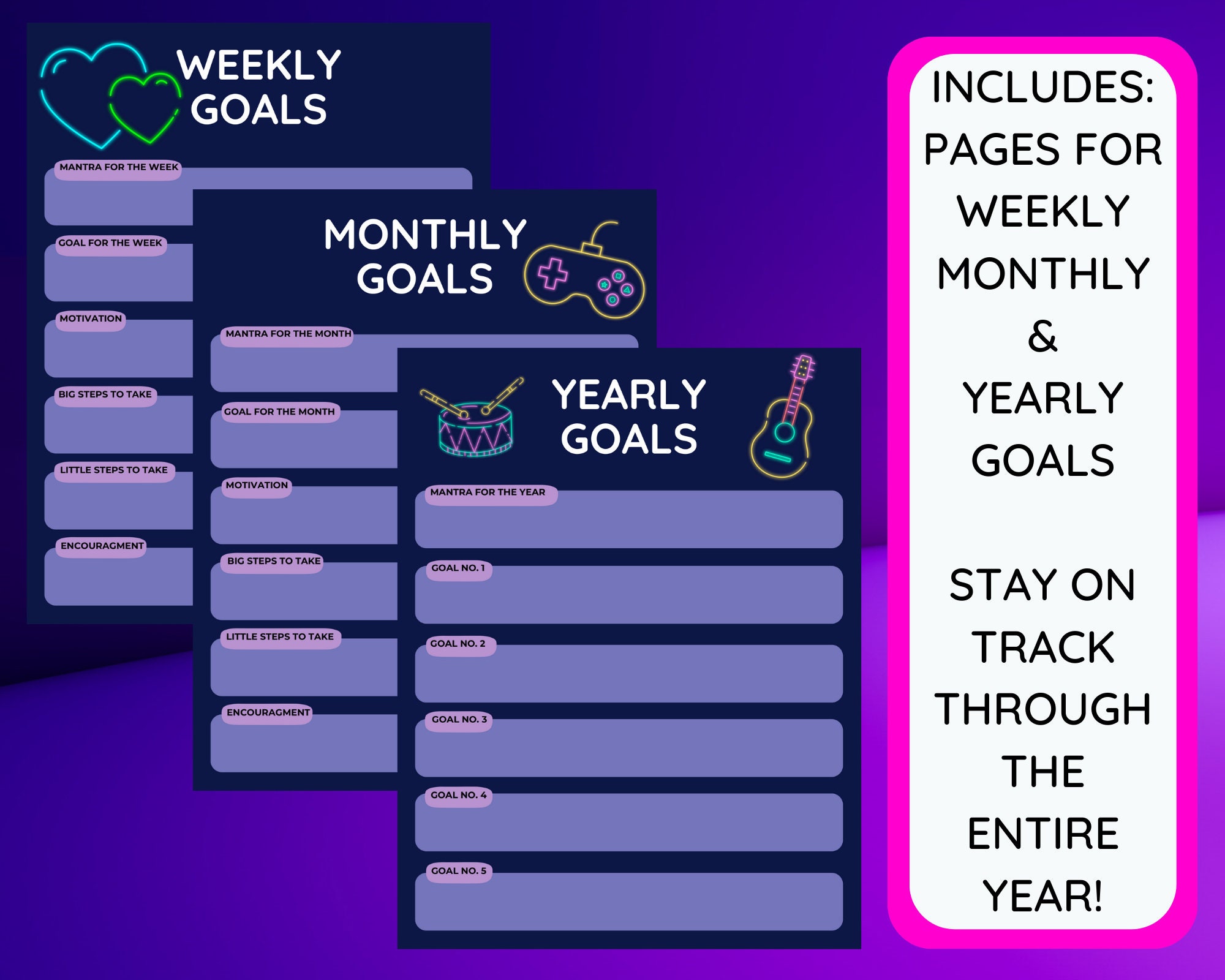 Neon Full Planner Day, Week, Month, Year Planner Shopping & Traveling ...