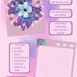 Watercolor floral journal | Day, week, month, year journal | Blank pages | Goal journal | Digital journal | Watercolor vibes | Goodnotes