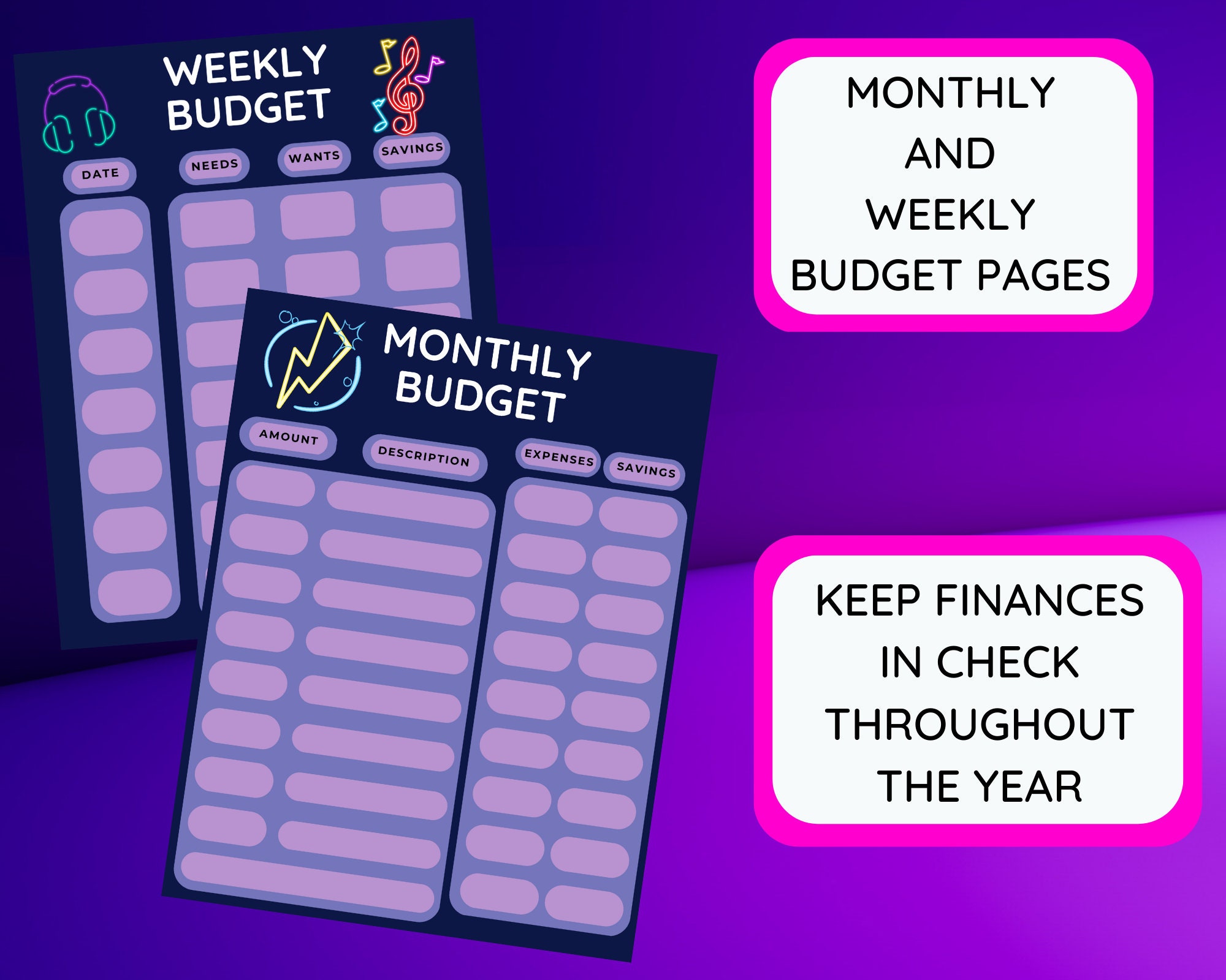 Neon Full Planner Day, Week, Month, Year Planner Shopping & Traveling ...