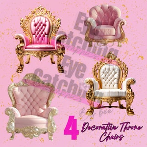 Clipart Ai Throne Chair, roze troonstoel, Koninklijk thema illustraties, roze en gouden Franse koninklijke stoel, branding stockfoto's, flyer, png, luxe