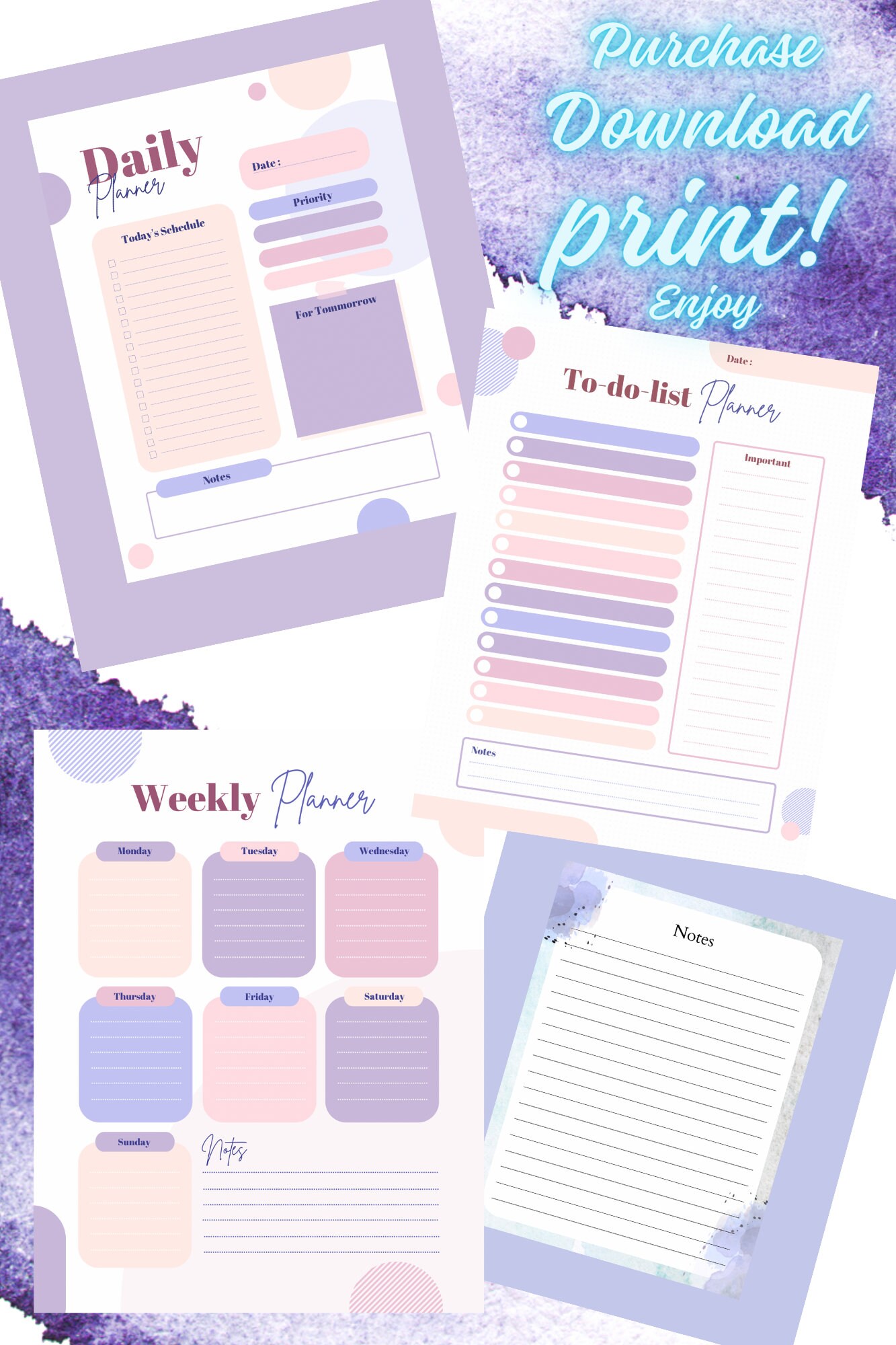 To Do List, Printable, Purple, Digital Download. Daily and Weekly ...