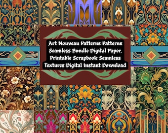 Art Nouveau patronen naadloze bundel digitaal papier, afdrukbaar plakboek naadloze texturen digitale Instant Download