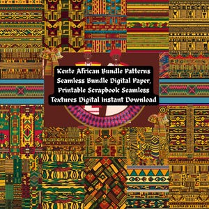 Kente African inspired Patterns Seamless Bundle Digital Paper, Printable Scrapbook Seamless Textures Digital Instant Download