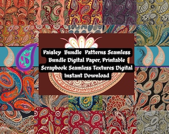 Paisley-bundel 20 naadloze patronenbundel digitaal papier, afdrukbaar plakboek naadloze texturen digitale Instant Download