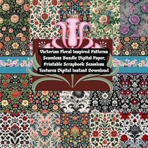 Victorian Floral Inspired Patterns Seamless Bundle Digital Paper, Printable Scrapbook Seamless Textures Digital Instant Download