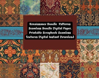 Renaissance bundel patronen naadloze bundel digitaal papier, afdrukbaar plakboek naadloze texturen digitale Instant Download