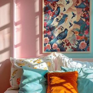 Serene Asian Flowers & Birds Artwork - Wall Décor Download