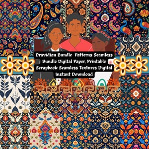 Dravidiska mönster digitalt papper: Sömlösa scrapbook-texturer (digital nedladdning, 12 x 12 i JPG-paket)