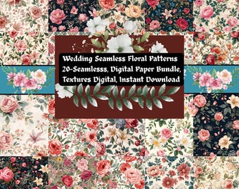 Floral Wedding Seamless Patterns: Vibrant Digital Paper (Instant Download)