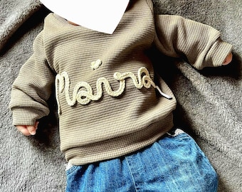 Personalizable long-sleeved shirt with cord font size 56 to 128, for babies and children