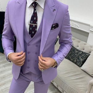 Custom Suit Premium Three Piece lavender Purple Men&#39;s Suit for Wedding, Engagement, Prom, Groom wear and Groomsmen Suits
