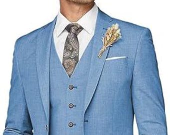 Hellblauer Slim-Fit-Anzug: Dreiteiliges Hochzeitsoutfit für Herren