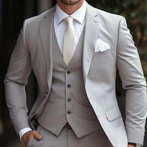 Light Grey 3 Piece Suit Men | Tailored Wedding Tuxedo | Classic Formal Attire