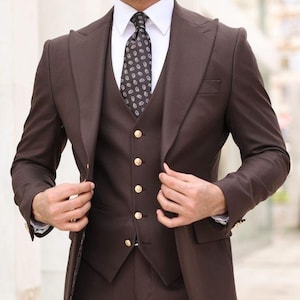 Premium Dark Brown Three piece suit for Men, Formal Suit, Wedding suit for Men