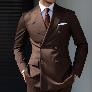 Custom Tailored Light Brown Double Breasted Suit: Classic Elegance
