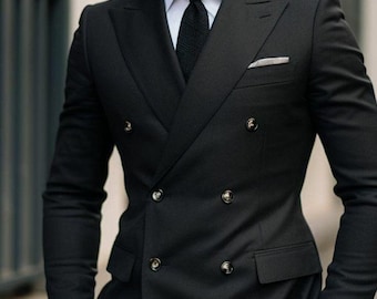 Traje cruzado negro para hombre: corte entallado, estilo italiano