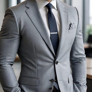 Light Grey 2 Piece Slim Fit Suit Men | Tailored Office Prom Outfit | Formal Business Attire