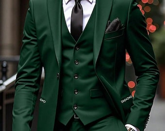 グリーンのタキシードスーツ：男性用3ピースウェディング新郎衣装