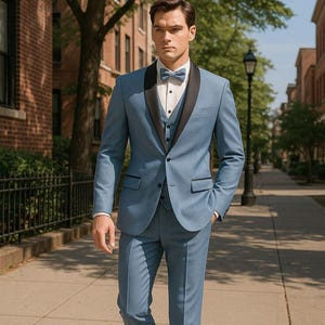 Men&#39;s Light Blue Slim Fit 3 Piece Tuxedo: Modern Wedding Groom Attire