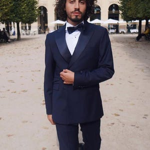 Men Suits ~ Wedding Suit ~ 2 Piece Suits ~ Prom Suits, Slim fit Peak Lapel one Button Tuxedo, Blue Tux - Blue Slim Fit Peak Lapel Tuxedo