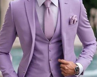 Light Purple 3 Piece Suit for Men | Elegant Wedding & Party Wear | Formal Groom Outfit | Slim Fit Tailored Tuxedo | Stylish Men’s Suit