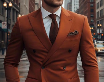 Rust Double Breasted Tuxedo Suit: Formal Wedding Attire