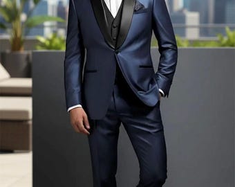 Blue Slim Fit Tuxedo Suit: Bespoke 3-Piece Wedding & Prom Wear