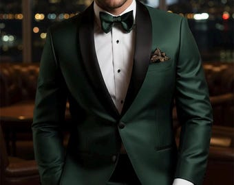 メンズダークグリーンスーツ：エレガントな3ピースウェディングスーツ