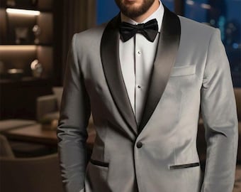 Grey Velvet Tuxedo Suit for Men | Custom Tailored Wedding Outfit