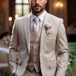 Abito da uomo color avorio e crema, 3 pezzi: abito da sposo per matrimonio