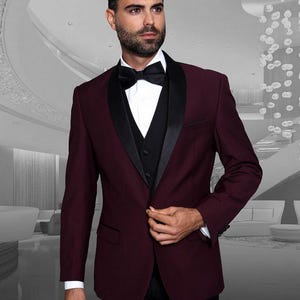 Men&#39;s 4-Piece Slim Fit Burgundy Modern Sequin Tuxedo Set perfect for Weddings, Parties, and Events