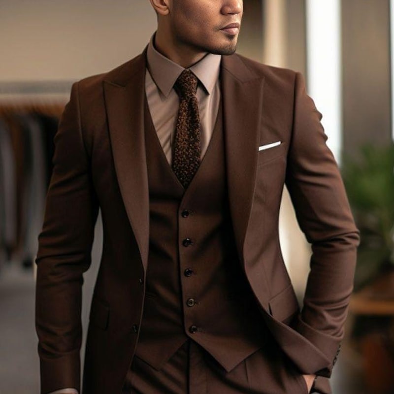 Extra Slim Fit Suit Mens Chocolate Dark Brown Extra Slim Fit Wedding Prom Skinny Suit main image 1