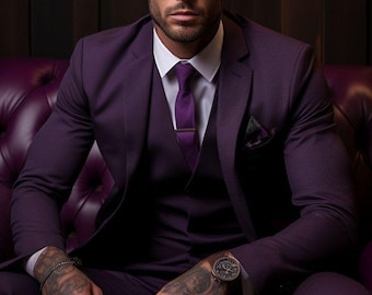 Purple Men's Suit: Slim Fit 3-Piece Wedding Tuxedo