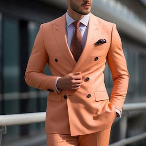 Men Tuxedo Suit - Peach Suit Men -Peach Tuxedo Suit - Groom Wedding Wear - Slim Fit Suit - Party Wear Suit - Men&#39;s Clothing - Prom Suit