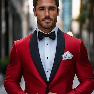 Men&#39;s Red Bespoke Tuxedo/Suits 2 Pc Red Wedding Groom&#39;s Suits Cocktail Attire for Men Prom Night Outfits Red Suits for Men