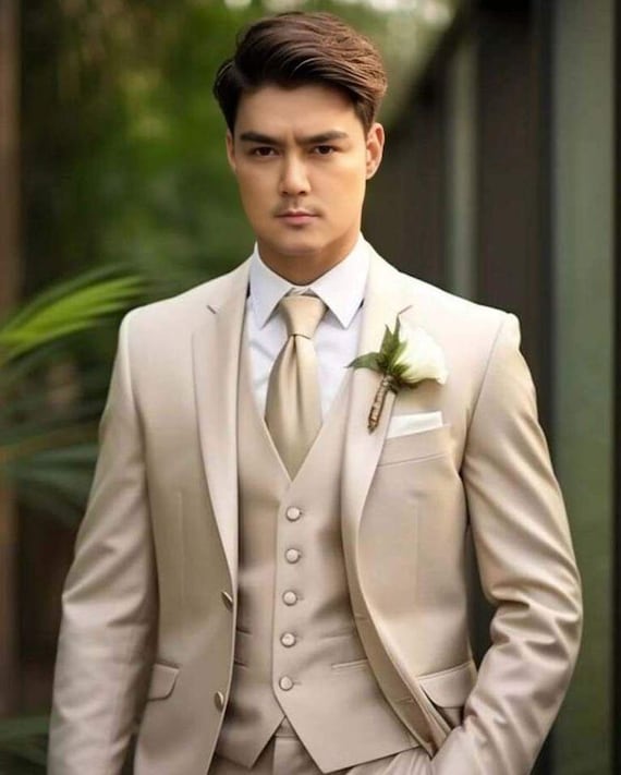 beige dress shirt and tie One Shoulder Satin Prom Bridesmaid Dress 7448 main image 1