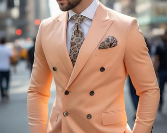 Light Orange 2 Piece Double Breasted suit men | slim fit wedding prom groom formal outfit