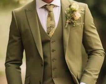 Sage Green Three-Piece Suit: Custom Tailored Wedding Suit for Men