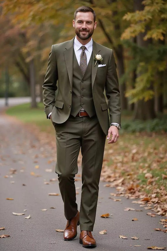 Sage Green Wedding Suit for Men: Three-piece Formal Attire - Etsy Israel